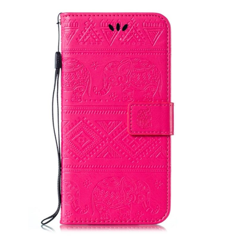 Etui Folio Samsung Galaxy A50 Ciemnoniebieski Magenta Słonie Plemienne Ze Sztucznej Skóry Etui Ochronne