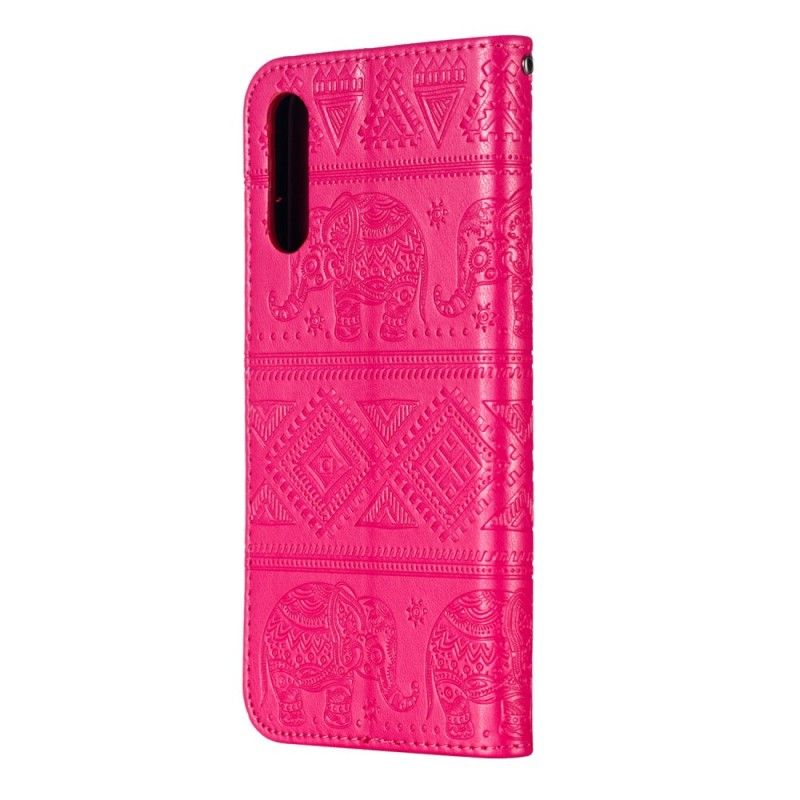 Etui Folio Samsung Galaxy A50 Ciemnoniebieski Magenta Słonie Plemienne Ze Sztucznej Skóry Etui Ochronne