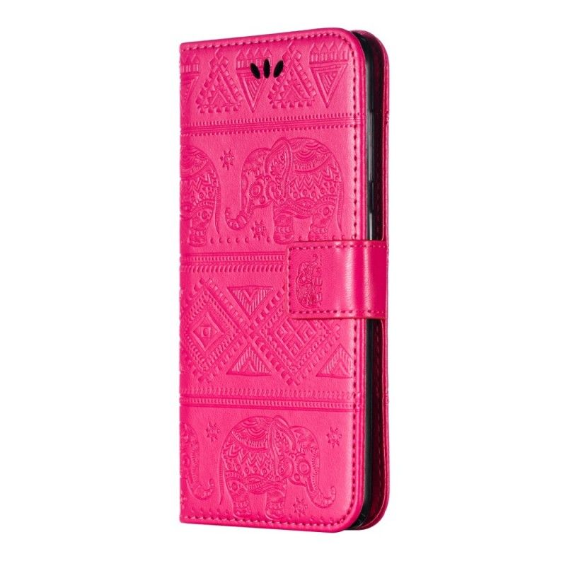 Etui Folio Samsung Galaxy A50 Ciemnoniebieski Magenta Słonie Plemienne Ze Sztucznej Skóry Etui Ochronne