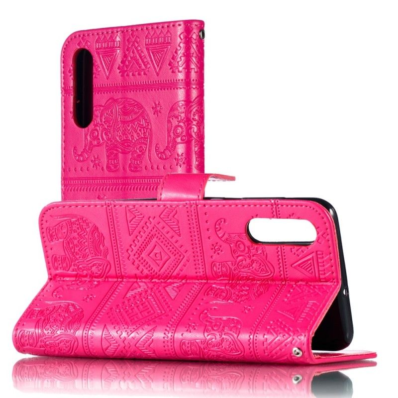 Etui Folio Samsung Galaxy A50 Ciemnoniebieski Magenta Słonie Plemienne Ze Sztucznej Skóry Etui Ochronne