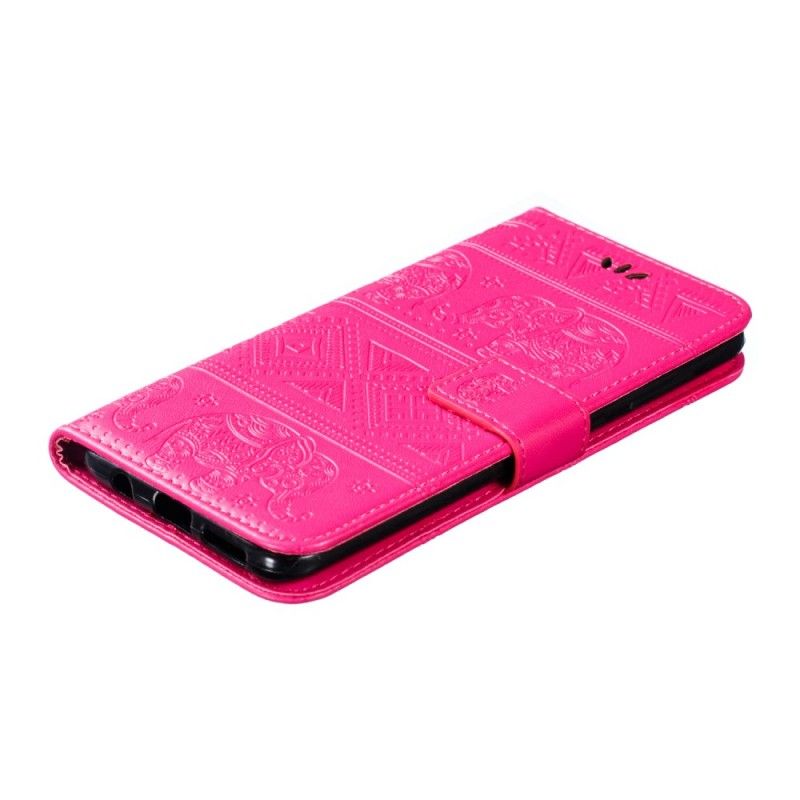 Etui Folio Samsung Galaxy A50 Ciemnoniebieski Magenta Słonie Plemienne Ze Sztucznej Skóry Etui Ochronne