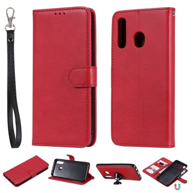 Etui Folio Samsung Galaxy A50 Czerwony Czarny Efekt Skóry Ze Stringami Etui Ochronne