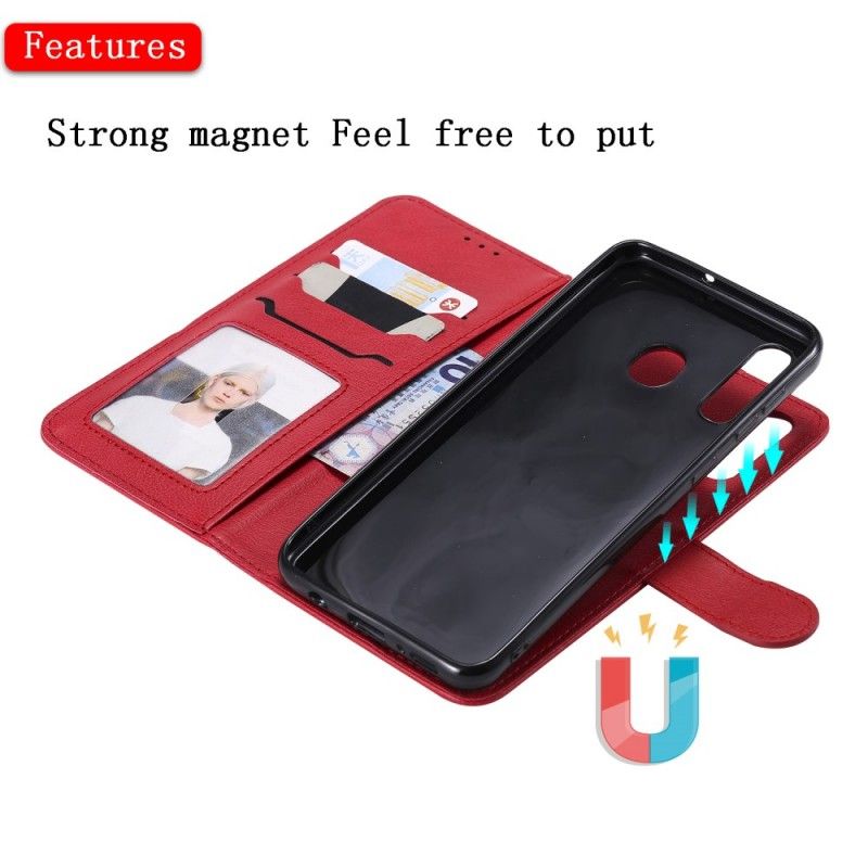 Etui Folio Samsung Galaxy A50 Czerwony Czarny Efekt Skóry Ze Stringami Etui Ochronne