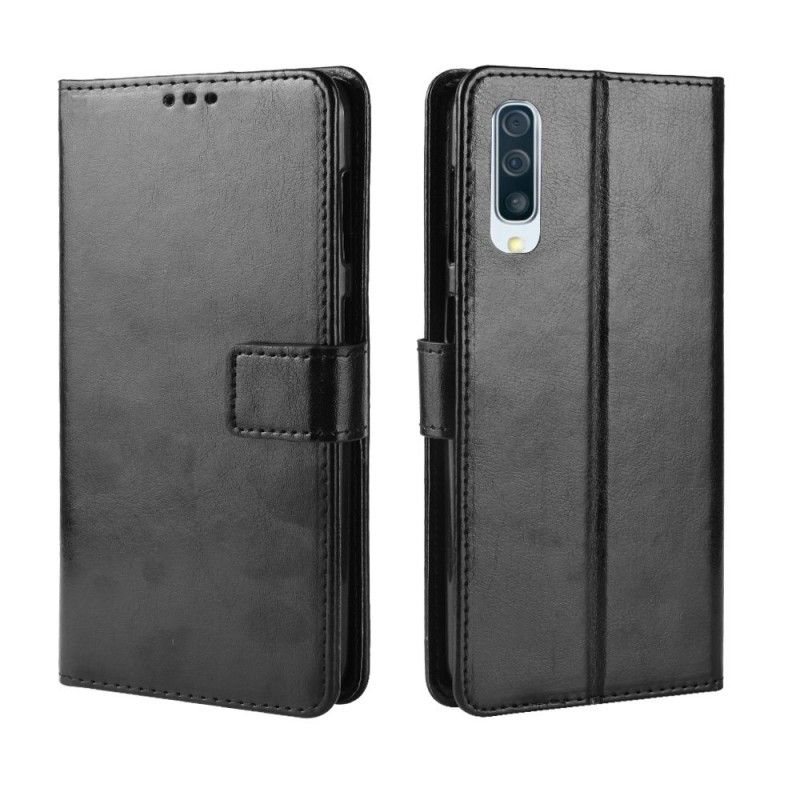 Etui Folio Samsung Galaxy A50 Czerwony Czarny Kwadratowa Imitacja Skóry Etui Ochronne