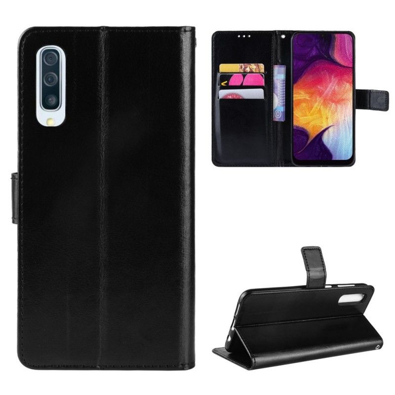 Etui Folio Samsung Galaxy A50 Czerwony Czarny Kwadratowa Imitacja Skóry Etui Ochronne