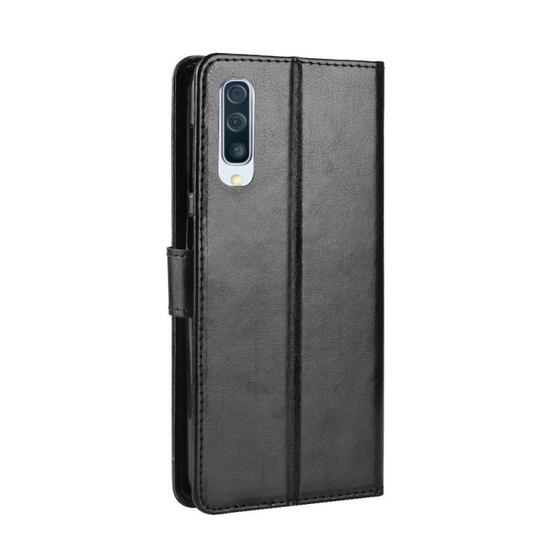 Etui Folio Samsung Galaxy A50 Czerwony Czarny Kwadratowa Imitacja Skóry Etui Ochronne