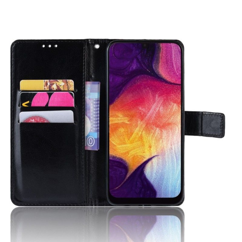 Etui Folio Samsung Galaxy A50 Czerwony Czarny Kwadratowa Imitacja Skóry Etui Ochronne