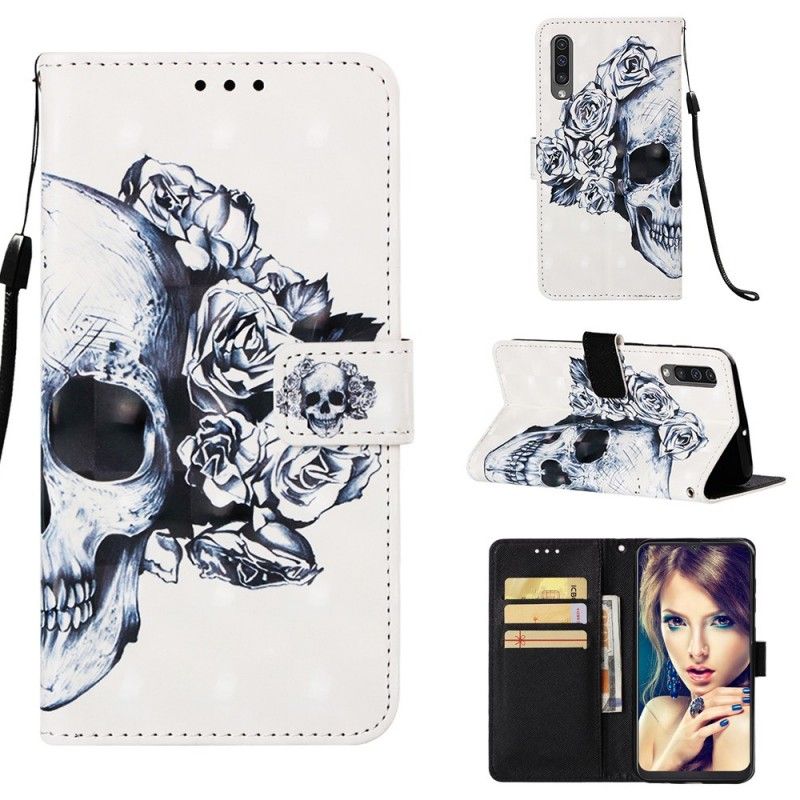 Etui Folio Samsung Galaxy A50 Kwiatowa Czaszka Etui Ochronne