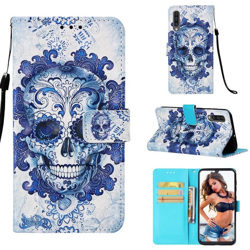 Etui Folio Samsung Galaxy A50 Niebieska Czaszka Etui Ochronne