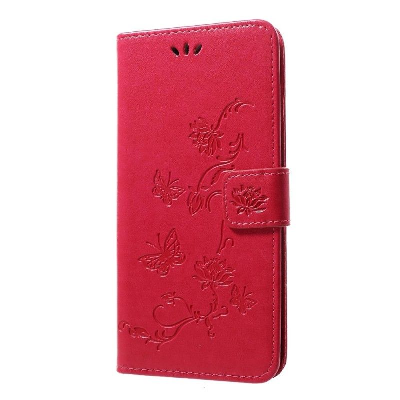 Etui Folio Samsung Galaxy A50 Szary Czarny Motyle I Kwiaty Stringów Etui Ochronne