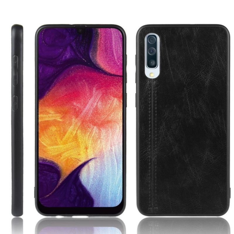 Etui Samsung Galaxy A50 Czerwony Czarny Efekt Szytej Skóry Etui Ochronne