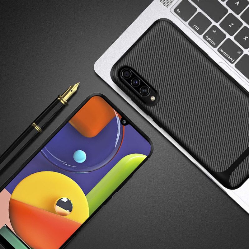 Etui Samsung Galaxy A50 Czerwony Czarny Nowoczesne Elastyczne Włókno Węglowe Etui Ochronne