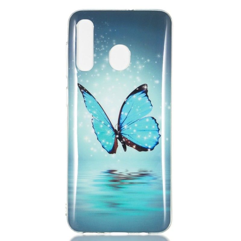 Etui Samsung Galaxy A50 Fluorescencyjny Niebieski Motyl Etui Ochronne