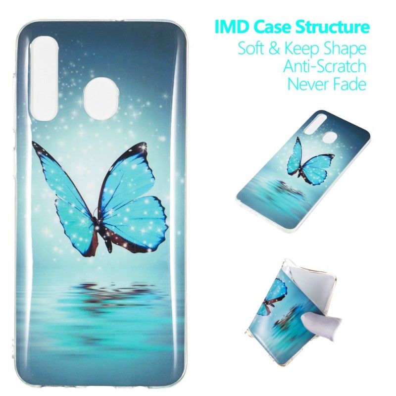 Etui Samsung Galaxy A50 Fluorescencyjny Niebieski Motyl Etui Ochronne