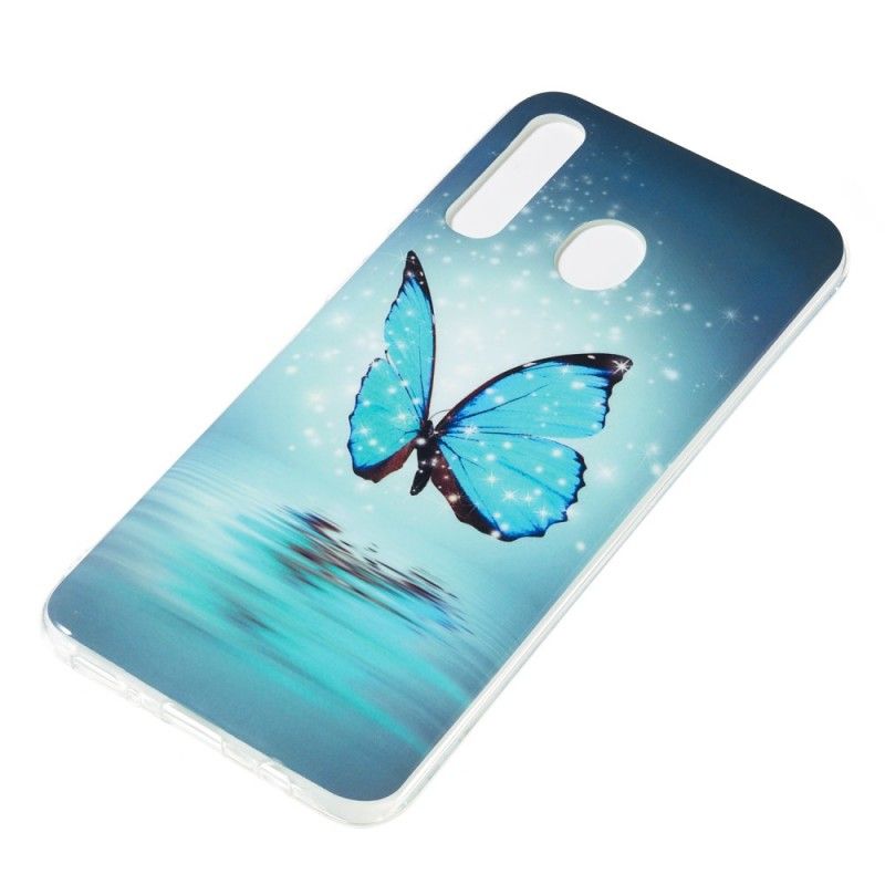 Etui Samsung Galaxy A50 Fluorescencyjny Niebieski Motyl Etui Ochronne