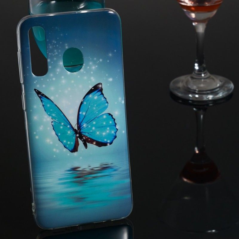 Etui Samsung Galaxy A50 Fluorescencyjny Niebieski Motyl Etui Ochronne