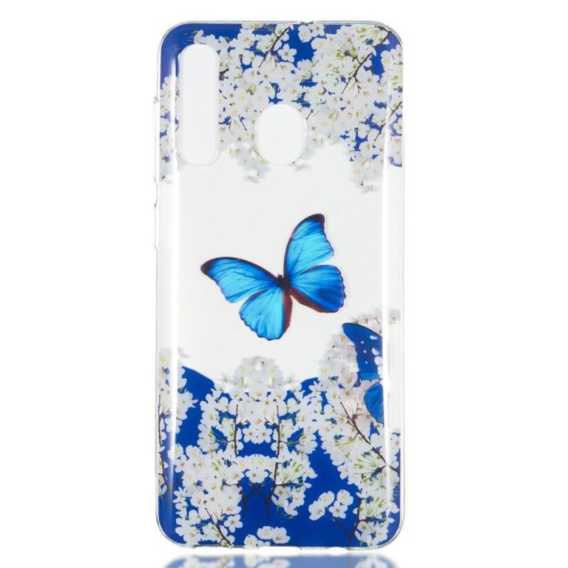 Etui Samsung Galaxy A50 Niebieski Motyl I Zimowe Kwiaty Etui Ochronne