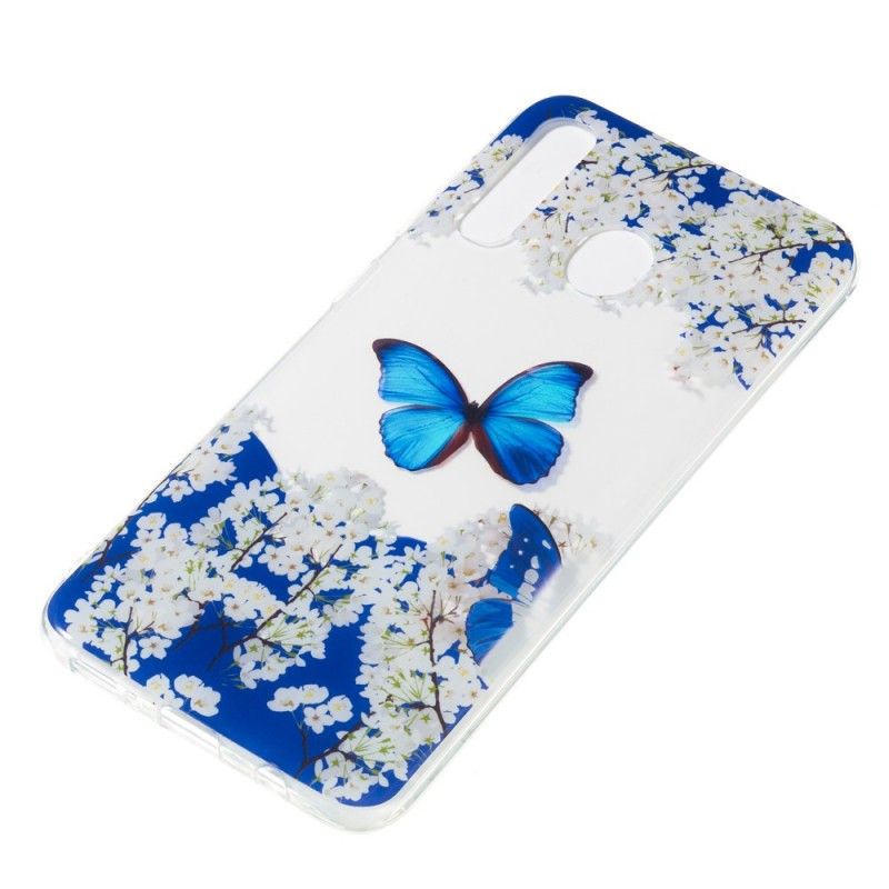 Etui Samsung Galaxy A50 Niebieski Motyl I Zimowe Kwiaty Etui Ochronne