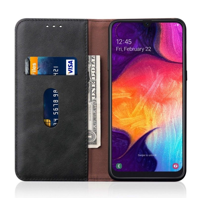 Flip Kotelot Samsung Galaxy A50 Czerwony Czarny Efekt Szytej Skóry