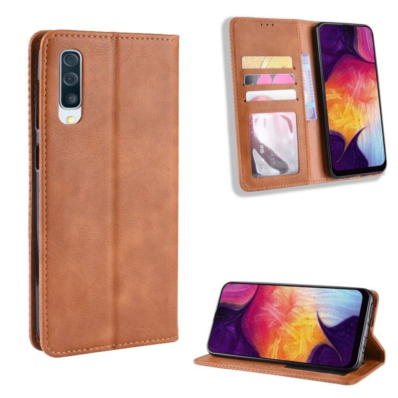 Flip Kotelot Samsung Galaxy A50 Czerwony Czarny Stylizowany Efekt Skóry W Stylu Vintage