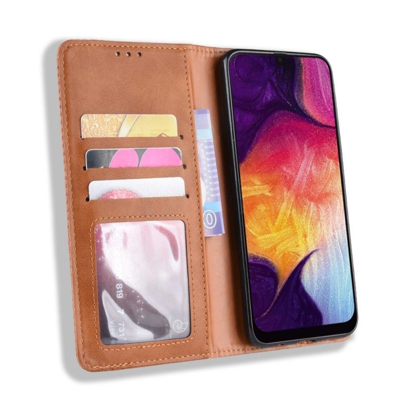 Flip Kotelot Samsung Galaxy A50 Czerwony Czarny Stylizowany Efekt Skóry W Stylu Vintage