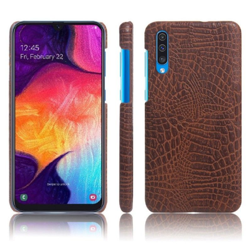 Futerały Samsung Galaxy A50 Jasnoniebieski Pomarańczowy Etui na Telefon Efekt Skóry Krokodyla