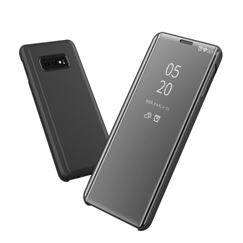 Widok Osłony Lusterka Samsung Galaxy A50 Granatowy Czarny I Imitacji Skóry