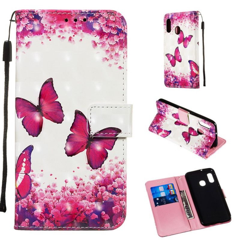 Etui Folio Samsung Galaxy A20e Czerwone Motyle Etui Ochronne