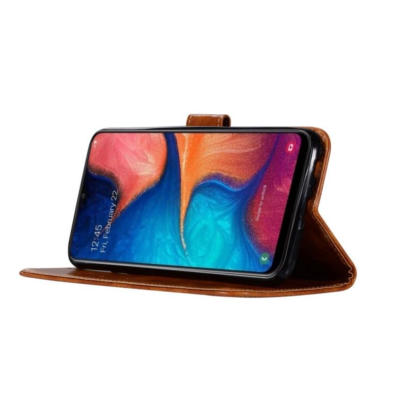 Etui Folio Samsung Galaxy A20e Czerwony Szary Efekt Skóry W Stylu Vintage Z Paskiem Etui Ochronne