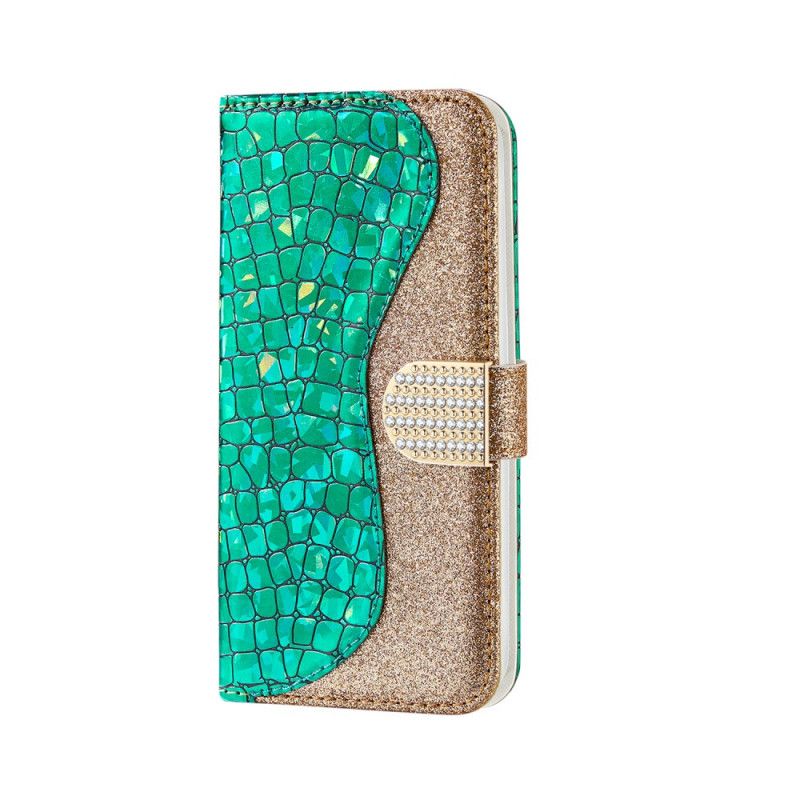 Etui Folio Samsung Galaxy A20e Jasnoniebieski Żółty Diamenty Krokodyla Etui Ochronne