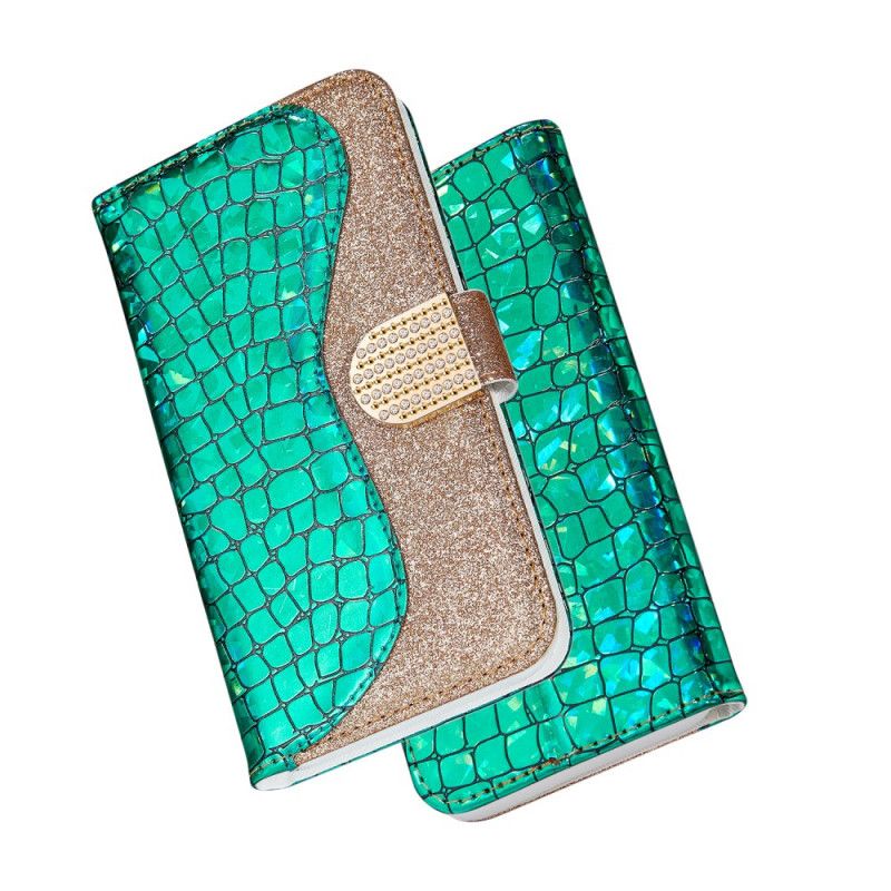 Etui Folio Samsung Galaxy A20e Jasnoniebieski Żółty Diamenty Krokodyla Etui Ochronne