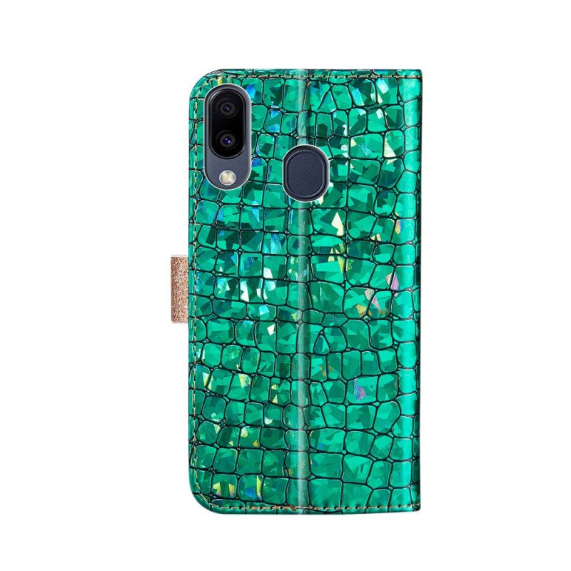 Etui Folio Samsung Galaxy A20e Jasnoniebieski Żółty Diamenty Krokodyla Etui Ochronne