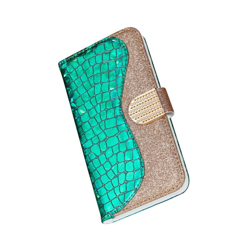 Etui Folio Samsung Galaxy A20e Jasnoniebieski Żółty Diamenty Krokodyla Etui Ochronne