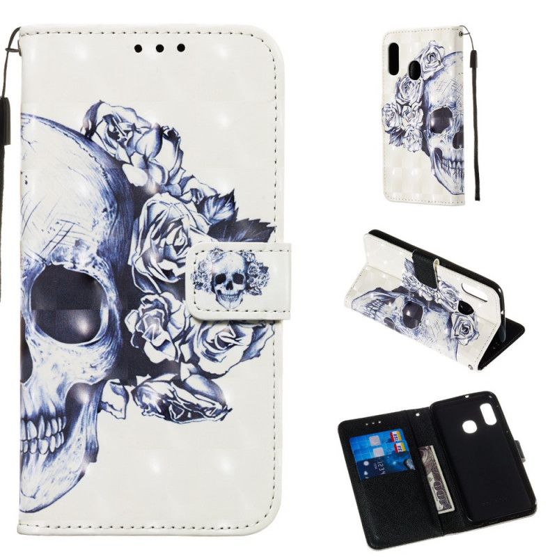 Etui Folio Samsung Galaxy A20e Kwiecista Czaszka Etui Ochronne