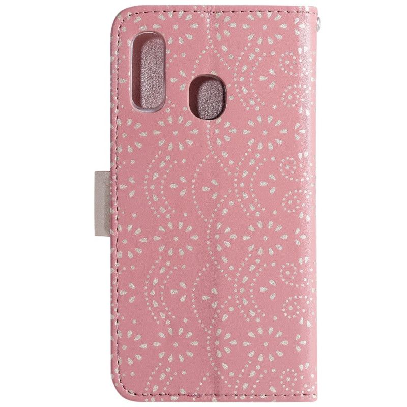 Etui Folio Samsung Galaxy A20e Magenta Czarny Koronkowa Torebka Typu Stringi