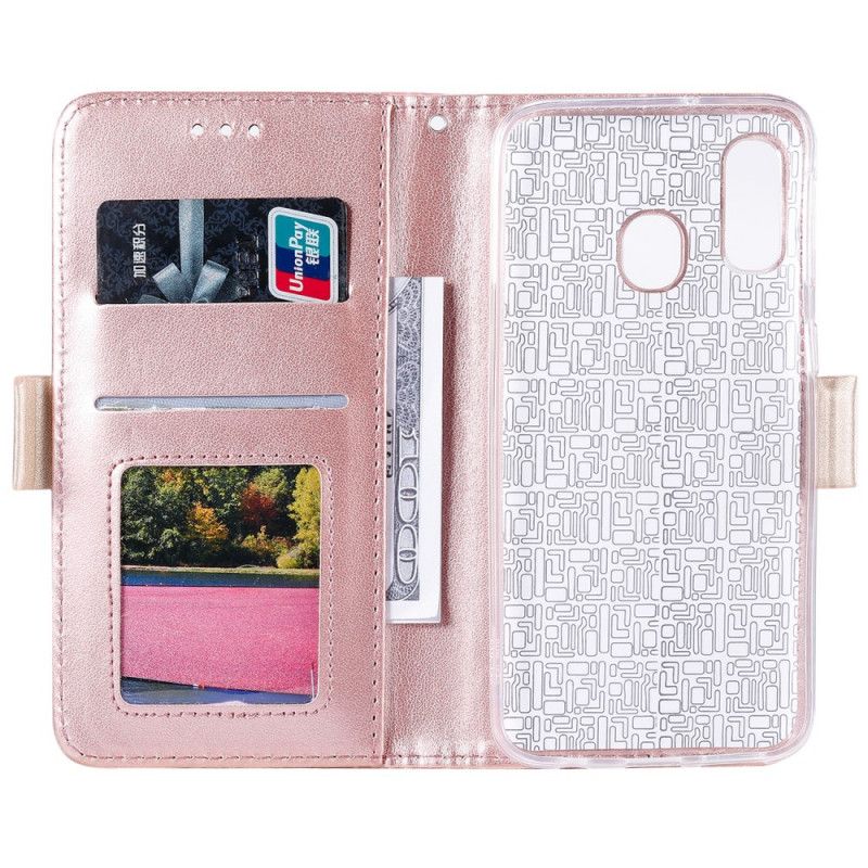 Etui Folio Samsung Galaxy A20e Magenta Czarny Koronkowa Torebka Typu Stringi