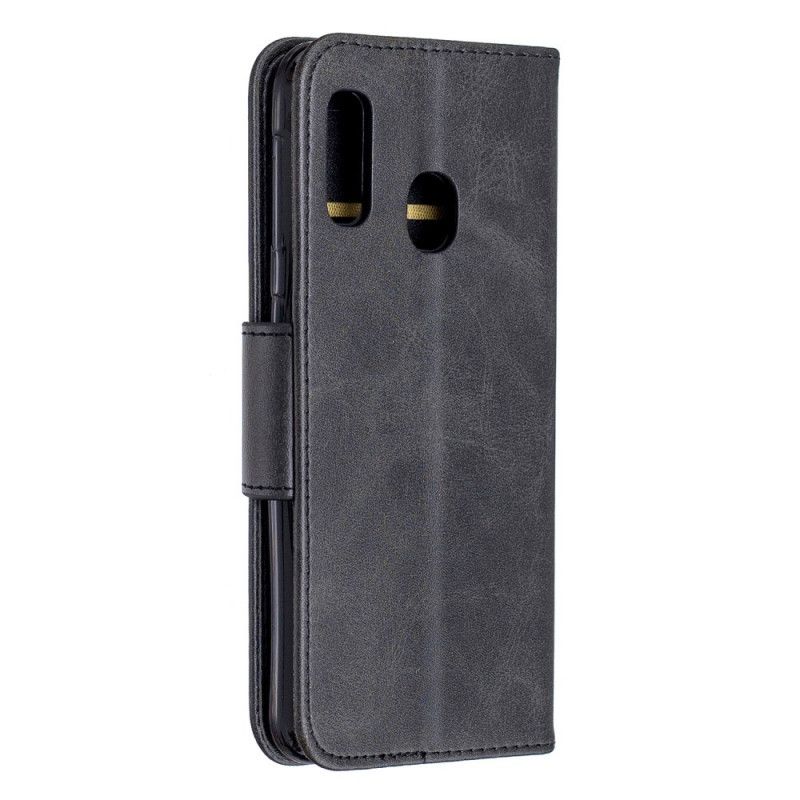 Etui Folio Samsung Galaxy A20e Szary Czarny Gładka Skośna Klapa