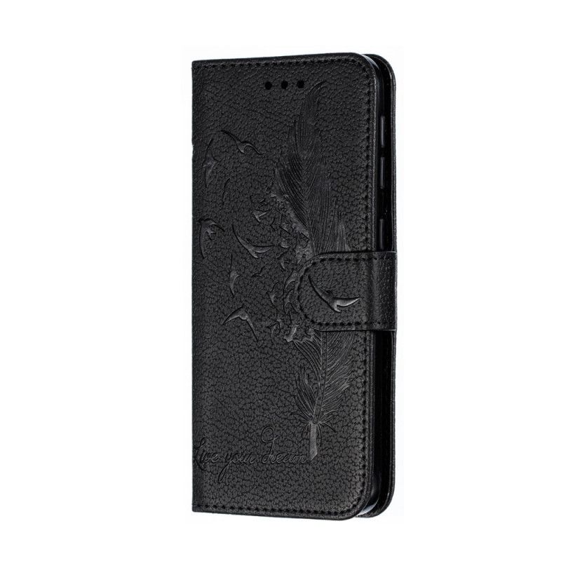 Etui Folio Samsung Galaxy A20e Szary Czarny Żyj Swoim Marzeniem Imitacja Skóry Etui Ochronne