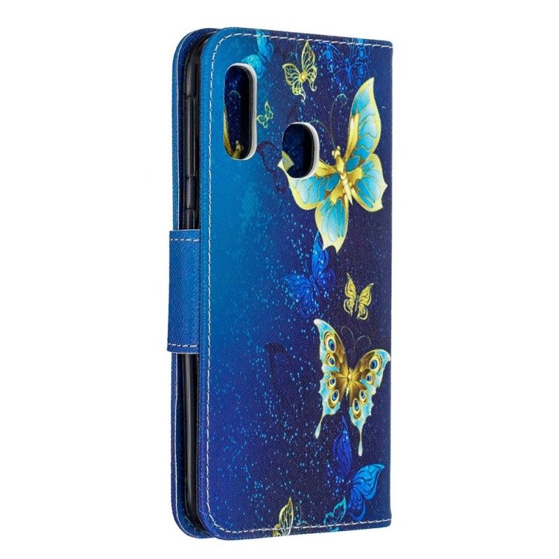 Etui Folio Samsung Galaxy A20e Złoto Magenta Motyle Na Niebie Etui Ochronne