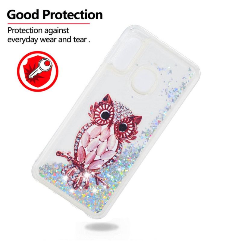 Etui Samsung Galaxy A20e Brokatowo-Czerwona Sowa