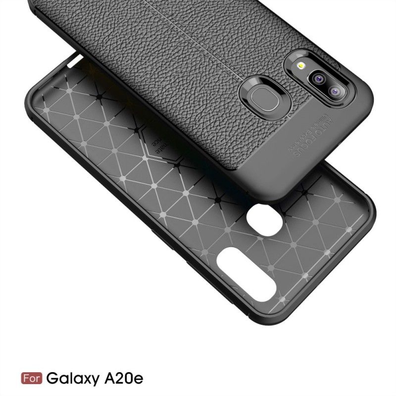 Etui Samsung Galaxy A20e Czerwony Czarny Efekt Skóry Z Podwójną Linią Liczi