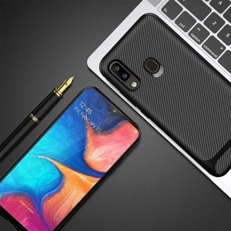 Etui Samsung Galaxy A20e Czerwony Czarny Pojedyncze Elastyczne Włókno Węglowe