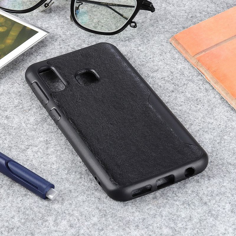 Etui Samsung Galaxy A20e Granatowy Czarny Faza Z Efektem Matowej Skóry