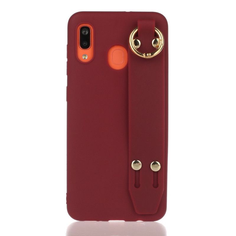 Etui Samsung Galaxy A20e Magenta Szary Silikon Z Paskiem Podtrzymującym