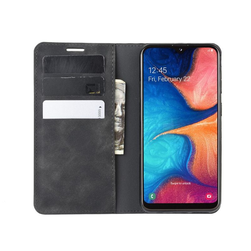 Flip Kotelot Samsung Galaxy A20e Szary Czarny Elegancki Efekt Skóry