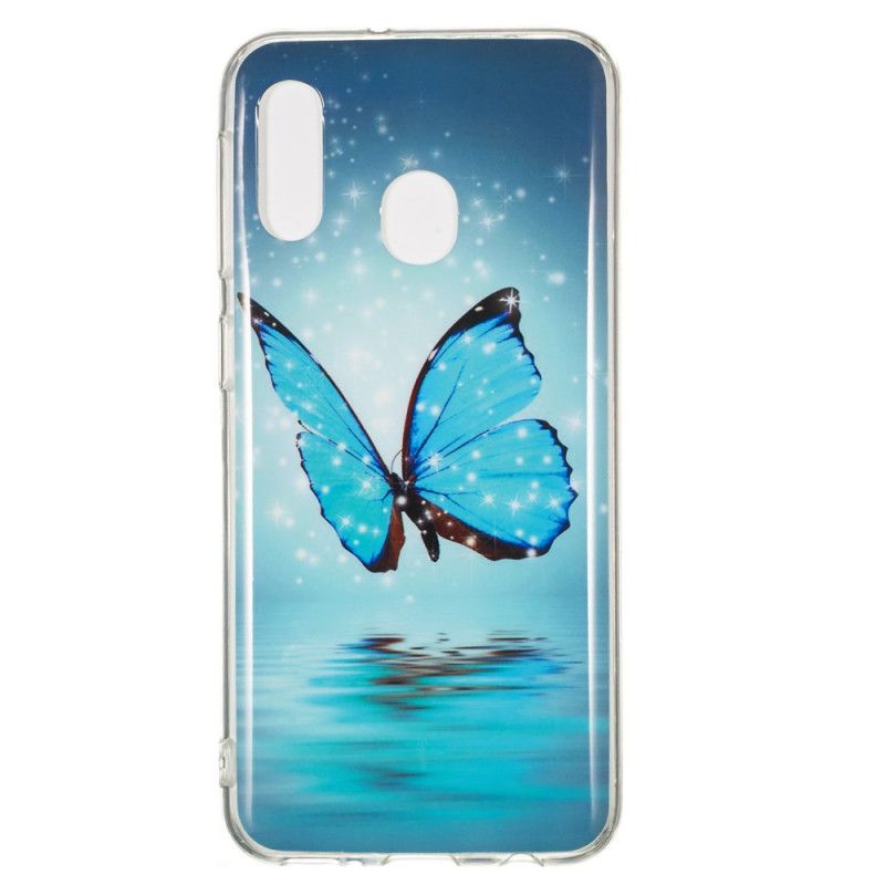 Futerały Samsung Galaxy A20e Etui na Telefon Fluorescencyjny Niebieski Motyl