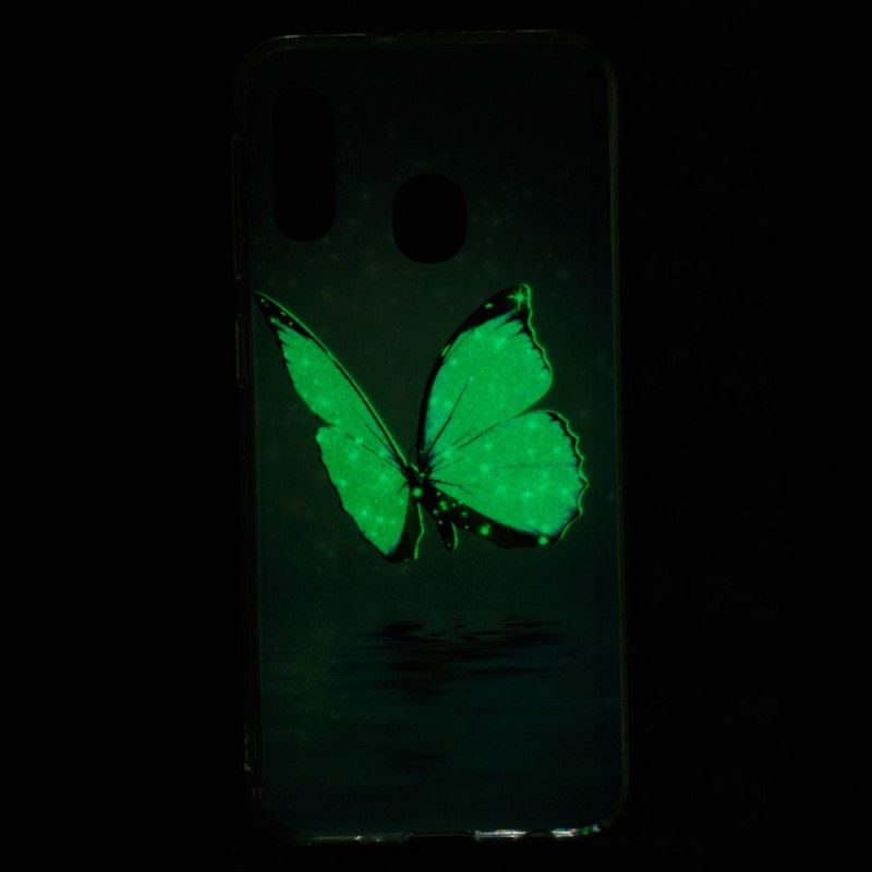 Futerały Samsung Galaxy A20e Etui na Telefon Fluorescencyjny Niebieski Motyl