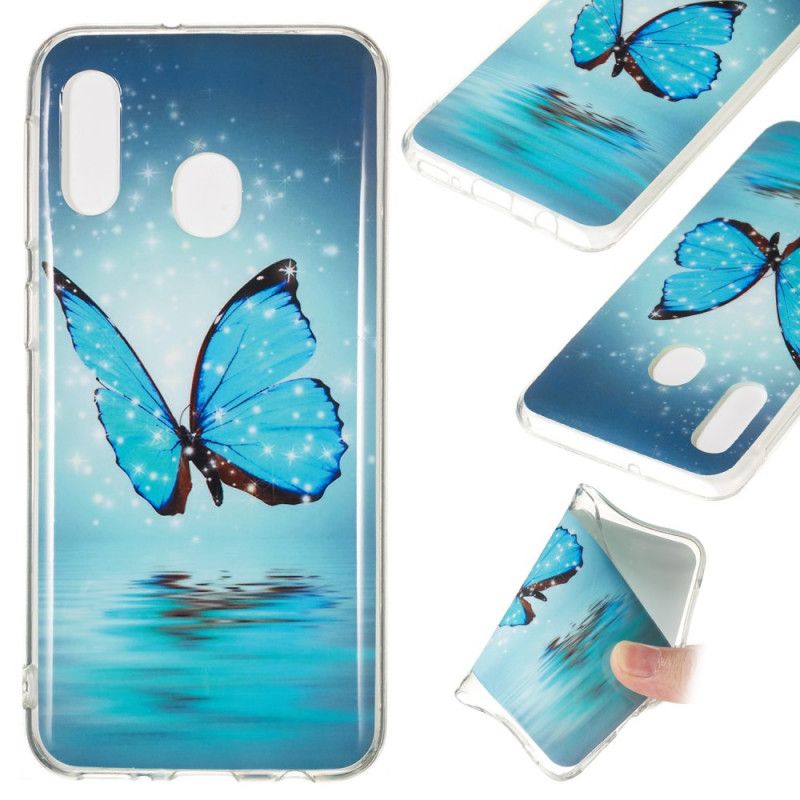 Futerały Samsung Galaxy A20e Etui na Telefon Fluorescencyjny Niebieski Motyl