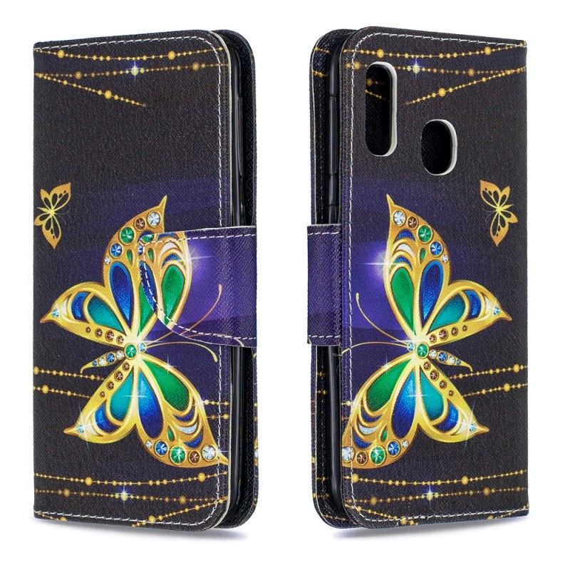 Skórzany Futerał Samsung Galaxy A20e Etui na Telefon Magiczny Motyl