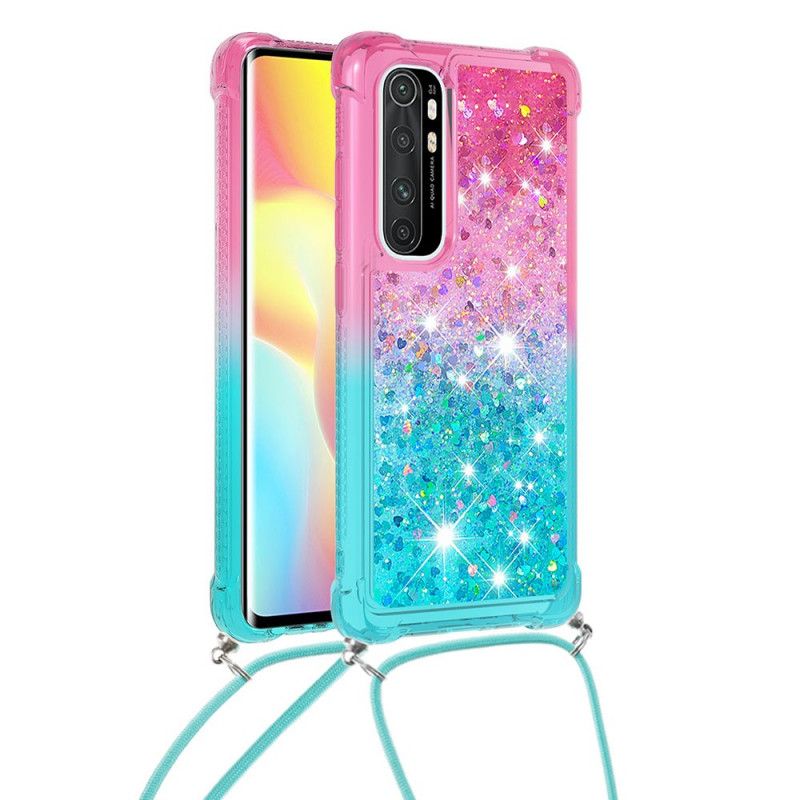 Etui Xiaomi Mi Note 10 Lite Jasnoniebieski Różowy Silikonowy Brokat I Sznurek